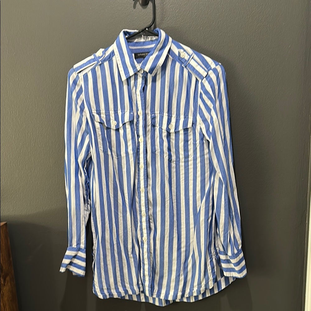 Banana Republic Blue and White Striped Blouse